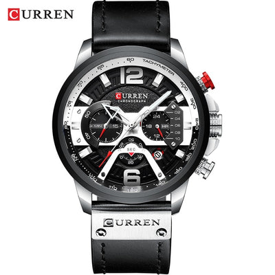 CURREN Chic Fashionable Sport Watch for Men Blue Top Brand Luxury Military Leather Chronograph WristWatch
