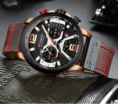 CURREN Chic Fashionable Sport Watch for Men Blue Top Brand Luxury Military Leather Chronograph WristWatch