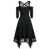 Femme Women Halloween Spitzenbesatz Off Shoulder Lace Half Sleeve Gothic Kleid